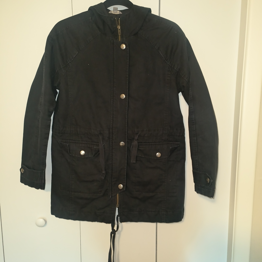 Black Hooded Jacket with Drawstring